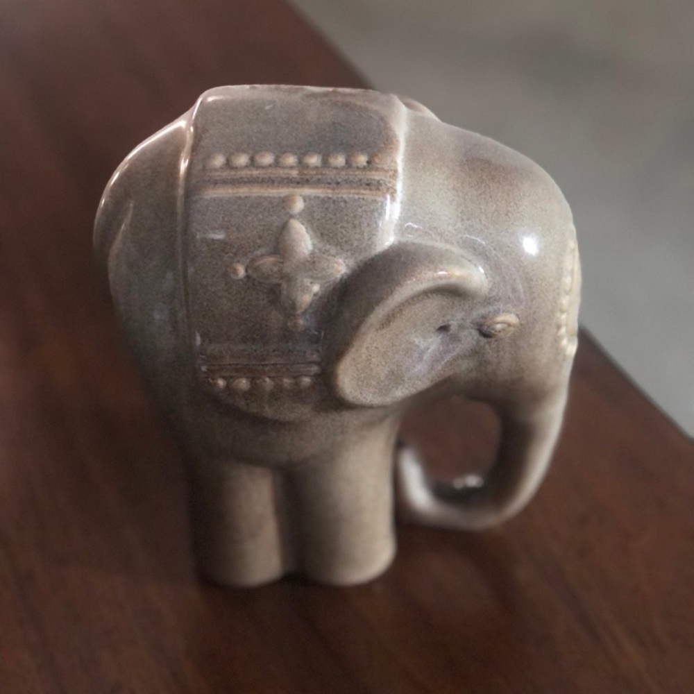 Gray Elephant Accent Decor with Geometric Patterns